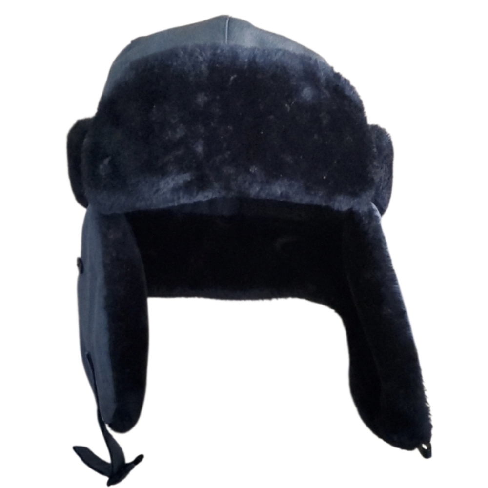Mens Fuzzy Black And Grey Ear Flap Winter Hat With Buckle‎